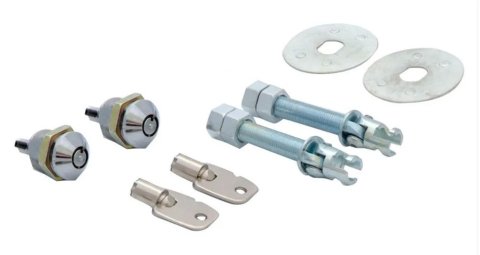 Locking Hood Pin - Keys / Locks / Pins / Scuff Plates - Steel - Chrome - Universal - Kit