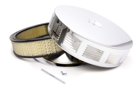 Air Cleaner Assembly - Louvered - 14 in Round - 3 in Element - 5-1/8 in Carb Flange - Dropped Base - Steel - Chrome - Kit