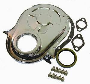 Timing Cover - 1-Piece - Gaskets / Hardware / Seal Included - Steel - Chrome - Big Block Chevy - Each