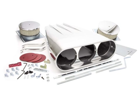 Air Cleaner Assembly - Street Scoop - 20 in Length - Dual and Single 5-1/8 in Carb Flange - Aluminum - Polished - Kit