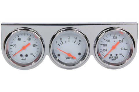 Gauge Panel Assembly - Steel Triple - Oil Pressure / Voltmeter / Water Temperature - 2-5/8 in Diameter - Black Face - Kit