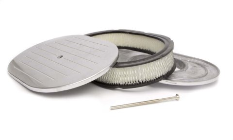Air Cleaner Assembly - Oval - 12 in Oval - 2 in Element - 5-1/8 in Carb Flange - Flat Base - Ball Milled - Aluminum - Polished - Kit