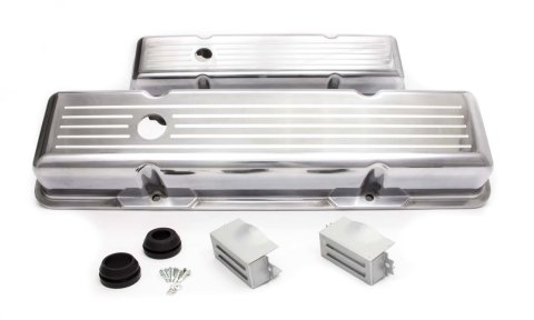 Valve Cover - Short - 2.563 in Height - Ball Milled - Baffled - Breather Holes - Grommets Included - Ball Milled - Aluminum - Polished - Small Block Chevy - Pair