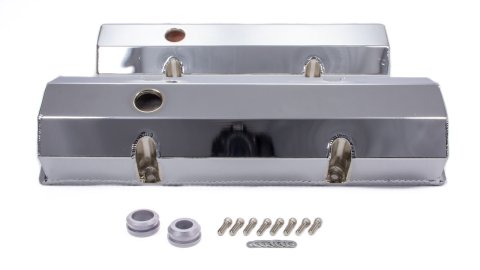 Valve Cover - Tall - 3.5 in Height - Hardware Included - Flat Top - Fabricated Aluminum - Chrome - Small Block Chevy - Pair