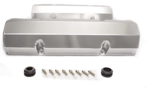 Valve Cover - Tall - 3.5 in Height - Hardware Included - Flat Top - Fabricated Aluminum - Clear Anodized - Small Block Chevy - Pair