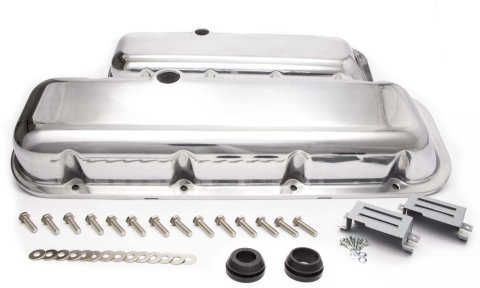 Valve Cover - Short - 2.563 in Height - Baffled - Breather Holes - Hardware Included - Aluminum - Polished - Big Block Chevy - Pair