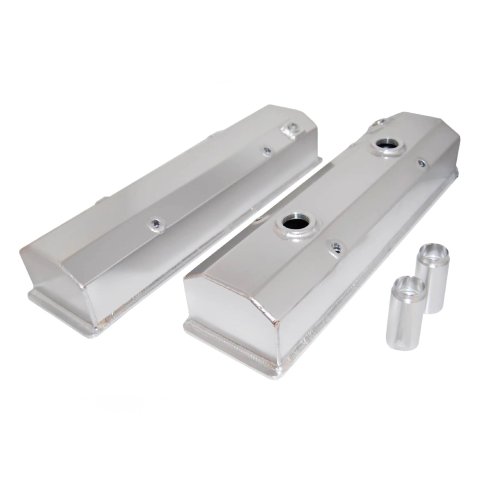 Valve Cover - Tall - 3.625 in Height - Breather Tubes - Aluminum - Satin - Circle Track - Small Block Chevy - Pair