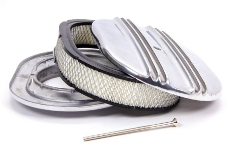 Air Cleaner Assembly - Finned Oval - 12 in Oval - 2 in Element - 5-1/8 in Carb Flange - Flat Base - Aluminum - Polished - Kit