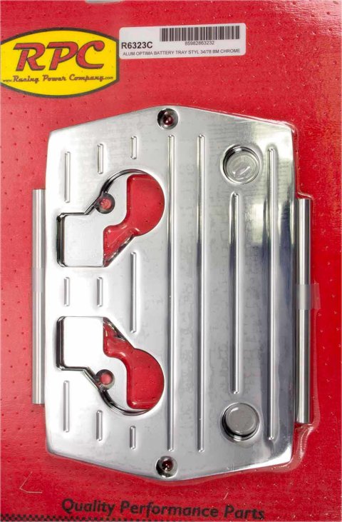 Battery Tray - Ball Milled - 11.438 in Length x 7.688 in Wide - Hardware Included - Aluminum - Chrome - Optima Blue / Red / Yellow Top Batteries - Type 34 / 78 - Each