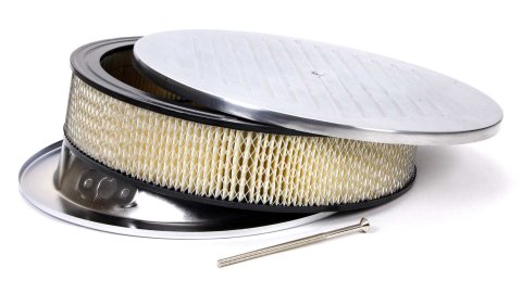 Air Cleaner Assembly - 14 in Round - 3 in Element - 5-1/8 in Carb Flange - Dropped Base - Ball Milled - Aluminum - Polished - Kit
