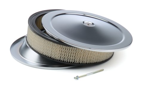Air Cleaner Assembly - 14 in Round - 3 in Tall - 5-1/8 in Carb Flange - Raised Base - Steel - Chrome - Kit