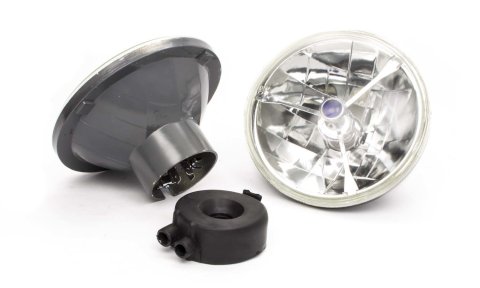 Headlight - Tri-Bar with Blue Dot - 7 in OD - H4 Bulb - Glass / Plastic - Universal - Pair