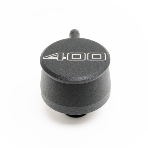 Breather - Push-In - Round - 1-1/4 in Hole - PCV Valve - 400 Script Logo - Aluminum - Black Powder Coat - Each