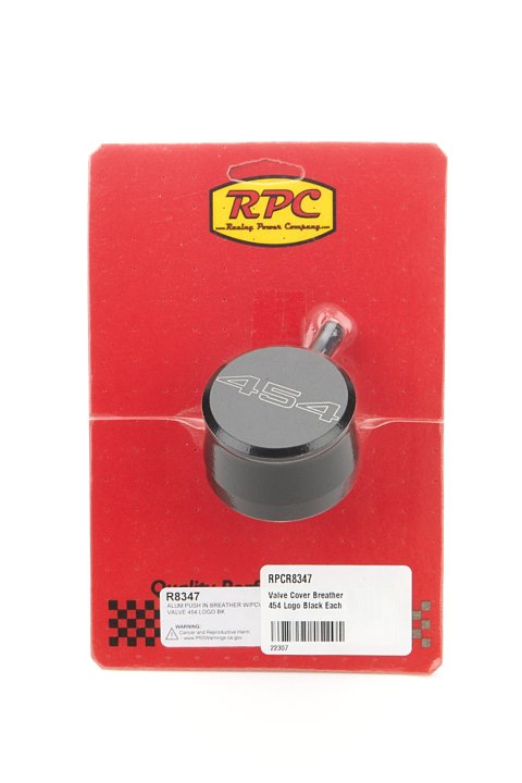Breather - Push-In - Round - 1-1/4 in Hole - PCV Valve - 454 Script Logo - Aluminum - Black Powder Coat - Each