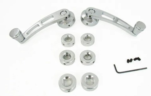 Window Crank - 4-1/4 in Long - Round / Square / Spline Adapters - Aluminum - Chrome - Kit