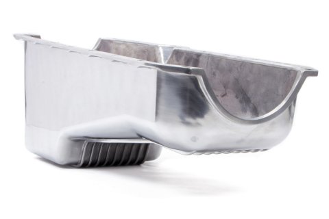 Engine Oil Pan - Rear Sump - 4 qt - Stock Depth - Aluminum - Polished - 2-Piece Seal - Small Block Chevy - Each
