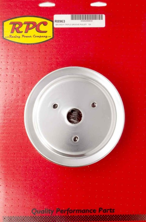 Crankshaft Pulley - V-Belt - 3 Groove - 7.3 in Diameter - Steel - Chrome - Short Water Pump - Small Block Chevy - Each