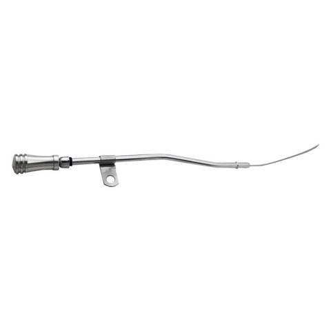 Engine Oil Dipstick - Timing Cover Mount - Solid Tube - 20.25 in Long - Aluminum Handle / Steel - Clear Anodized / Chrome - Small Block Ford - Each