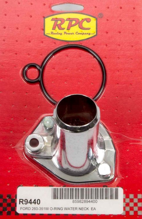 Water Neck - 15 Degree - 1-1/2 in ID Hose - O-Ring - Hardware Included - Steel - Chrome - Small Block Ford - Each