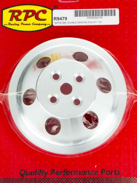 Water Pump Pulley - V-Belt - 2 Groove - 6.6 in Diameter - Aluminum - Satin - Short Water Pump - Small Block Chevy - Each