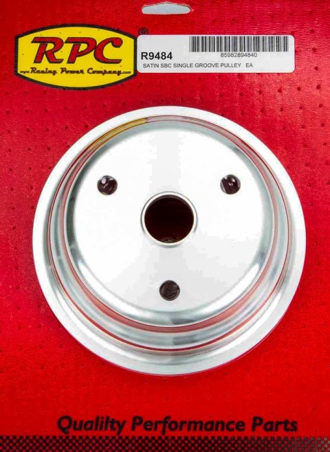 Crankshaft Pulley - V-Belt - 1 Groove - 6.6 in Diameter - Aluminum - Satin - Long Water Pump - Small Block Chevy - Each