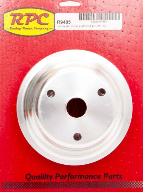 Crankshaft Pulley - V-Belt - 2 Groove - 6.6 in Diameter - Aluminum - Satin - Long Water Pump - Small Block Chevy - Each