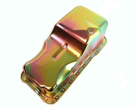 Engine Oil Pan - Front Sump - Stock Depth - Steel - Zinc Plated - Small Block Ford - Each