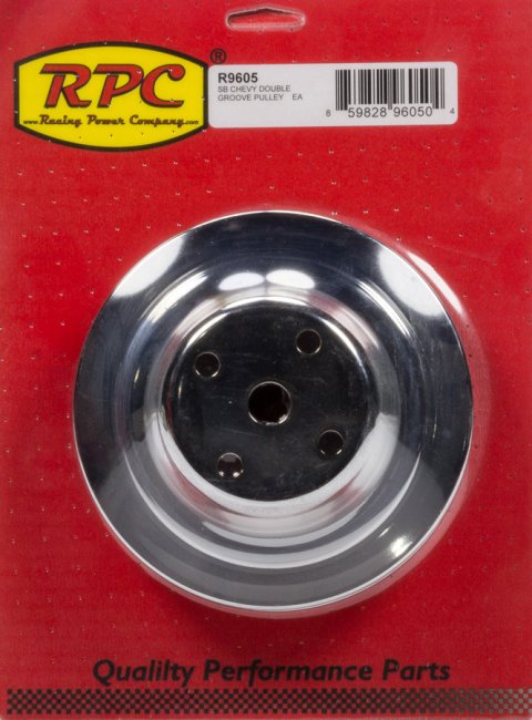 Water Pump Pulley - V-Belt - 2 Groove - 6.6 in Diameter - Steel - Chrome - Long Water Pump - Small Block Chevy - Each