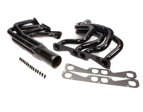 Headers - Street Stock - 1.75 to 1.875 in Primary - 3.5 in Collector - Gaskets / Hardware Included - Steel - Black Paint - Stock Clip - Small Block Chevy - Kit