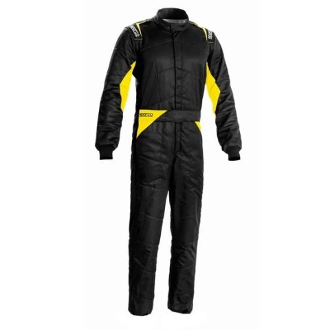 Driving Suit - Sprint - 1-Piece - SFI 3.2A/5 - FIA Approved - Double Layer - Fire Retardant Cotton - Black / Yellow - Size 52 - Medium - Each