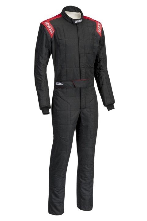 Driving Suit - Conquest 2.0 - 1-Piece - SFI 3.2A/5 - Dual Layer - Fire Retardant Cotton - Boot Cut - Black / Red - Size 46 - X-Small - Each