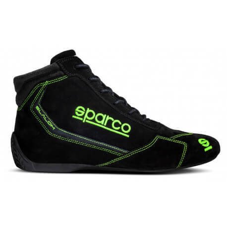 Driving Shoe - Slalom - Mid-Top - SFI 3.3/5 - FIA Approved - Suede Outer - Fire Retardant Fabric Inner - Black / Green - Euro 43 - Pair