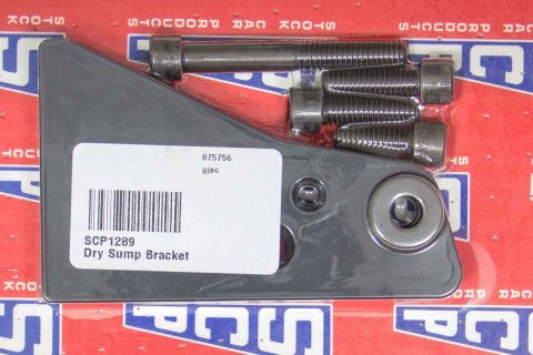 Oil Pump Bracket - Riser Plate - External - Dry Sump - Aluminum - Black Anodized - Small Block Chevy - Each