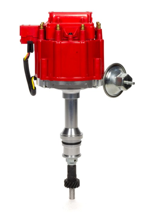 Distributor - Ready-To-Run - Magnetic Pickup - Vacuum Advance - HEI Style Terminal - Red - Small Block Ford - Each