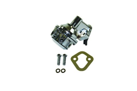 Fuel Pump - Mechanical - 80 gph - 8 psi - 1/4 in NPT Female Inlet / Outlet - Aluminum - Chrome - Gas - Small Block Chevy - Each