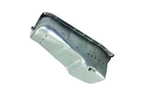 Engine Oil Pan - Rear Sump - 4 qt - Stock Depth - Steel - Natural - 1-Piece Seal - Small Block Chevy - Each