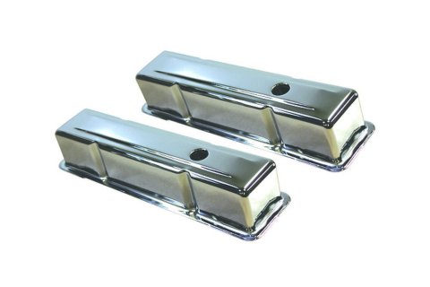 Valve Cover - Tall - Baffled - Breather Holes - Steel - Chrome - Small Block Chevy - Pair