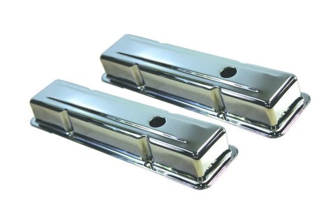 Valve Cover - Stock Height - Baffled - Breather Holes - Steel - Chrome - Small Block Chevy - Pair