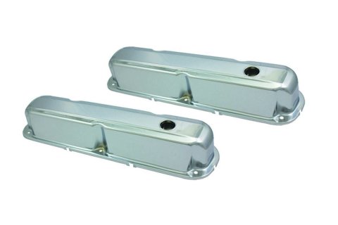 Valve Cover - Stock Height - Baffled - Breather Holes - Steel - Chrome - Small Block Mopar - Pair