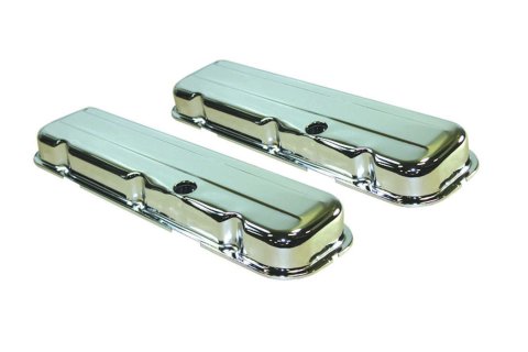 Valve Cover - Stock Height - Baffled - Breather Holes - Steel - Chrome - Big Block Chevy - Pair