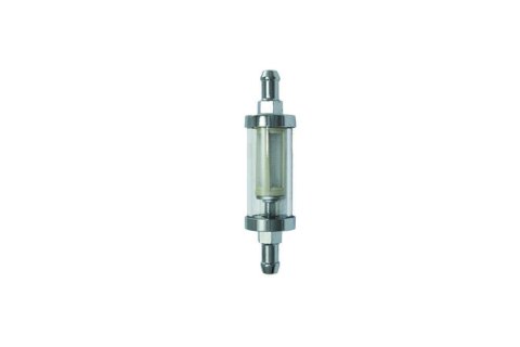 Fuel Filter - In-Line - Stainless Mesh - 3/8 in Hose Barb Inlet - 3/8 in Hose Barb Outlet - Glass / Steel - Chrome - Each