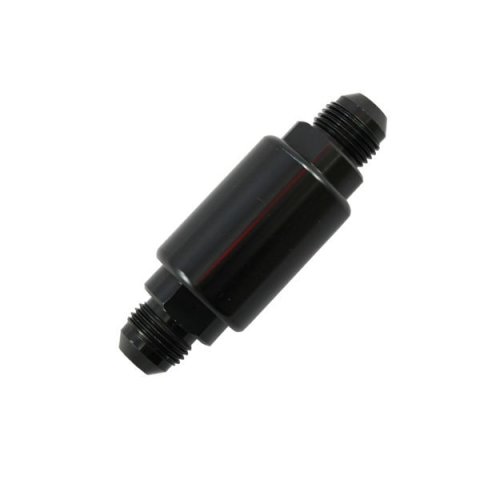 Fuel Filter - Competition Style - In-Line - 40 Micron - Stainless Element - 8 AN Male Inlet / Outlet Aluminum - Black Powder Coat - Each