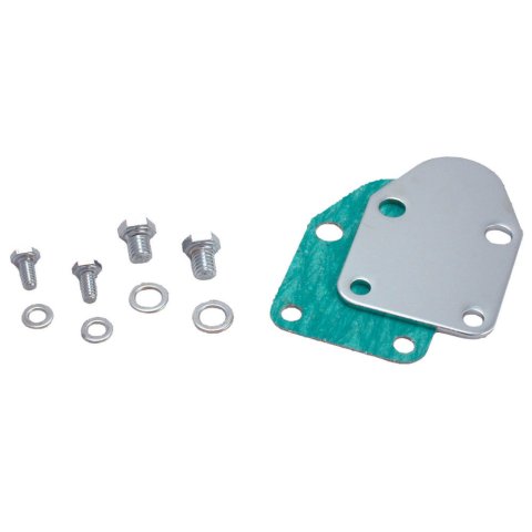 Fuel Pump Blockoff - Gasket / Hardware - Steel - Chrome - Small Block Chevy - Each
