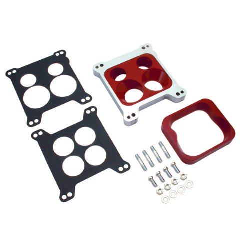 Carburetor Adapter - 1 in Thick - Open/4-Hole - Square Bore to Spread Bore - Gaskets / Hardware Included - Aluminum - Natural - Kit