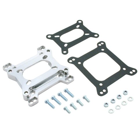 Carburetor Adapter - 7/8 in Thick - Open - Holley 2-Barrel to Square Bore - Gaskets / Hardware Included - Aluminum - Natural - Each