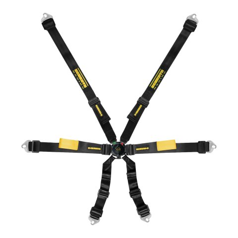 Harness - Enduro 2x2 - 6 Point - Camlock - FIA Approved - Pull Down Adjust - Snap-On / Wrap Around - Black - Kit