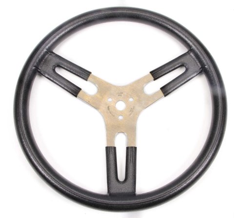 Steering Wheel - 15 in Diameter - Flat - 3-Spoke - Black Rubberized Bump Grip - Aluminum - Brushed - Each