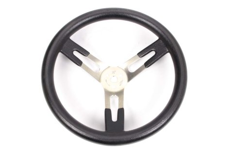 Steering Wheel - 15 in Diameter - 3 in Dish - 3-Spoke - Black Rubberized Grip - Aluminum - Brushed - Each