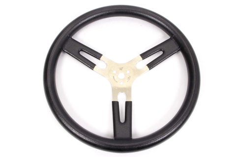 Steering Wheel - 17 in Diameter - Flat - 3-Spoke - Black Rubberized Grip - Aluminum - Brushed - Each