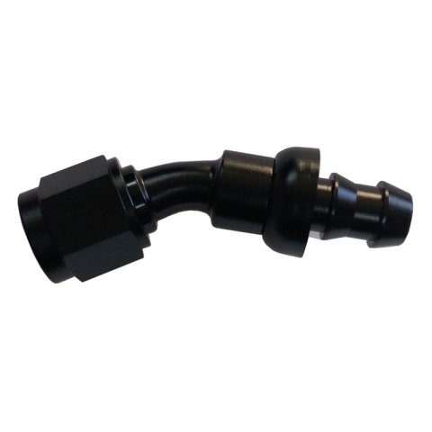 Fitting - Hose End - 30 Degree - 6 AN Hose Barb to 6 AN Female - Aluminum - Black Anodized - Each